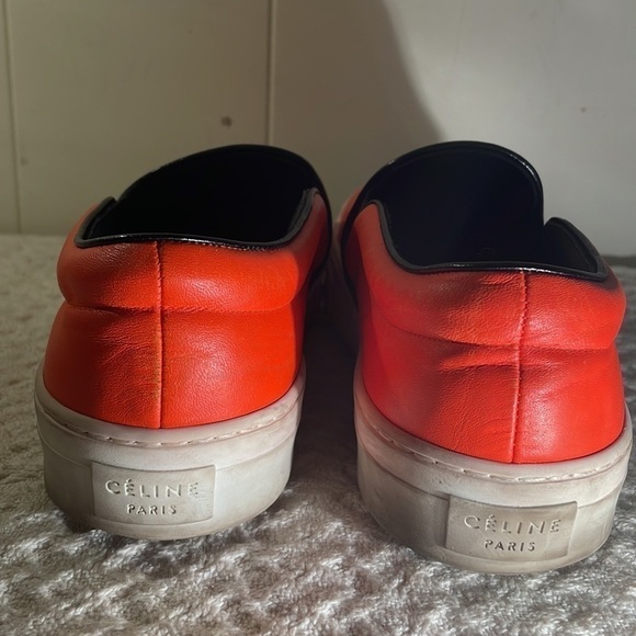 CELINE Athletic Slip On Orange Leather Slides Platform Structured Sneakers - Picture 3 of 10